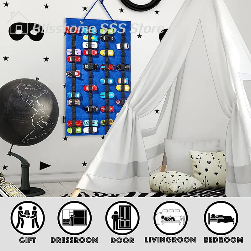 【S】Hanging Organizer For Wall Mount Display Case Large Capacity Storage Box Bags Hold Up Toy Matchbox Cars Kids