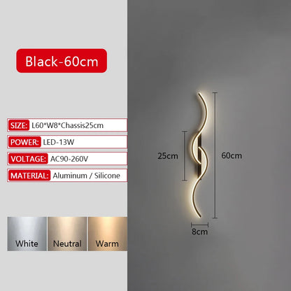 Long Strip LED Wall Lamp Modern Remote Control Dimming Living Roomdecor Wall Lamp Background Bedroom Bedside Home LED Lighting
