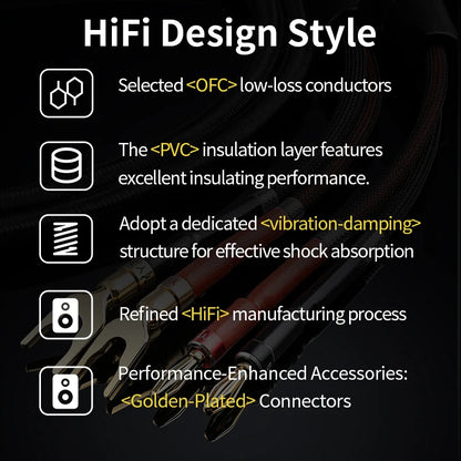 One Pair HiFi Speaker Cable High-end Audio Amplifier Cable High Purity Oxygen-free Copper With Banana 24K Gold Plug Y Plug Cable