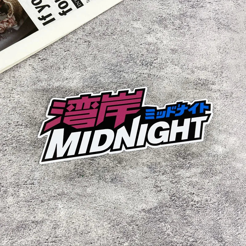 1PC MIDNIGHT JDM Laser Motorcycle Sticker Waterproof for Motorbike Front Fairing Side Panel Car Front Winddshield Vinyl Decal