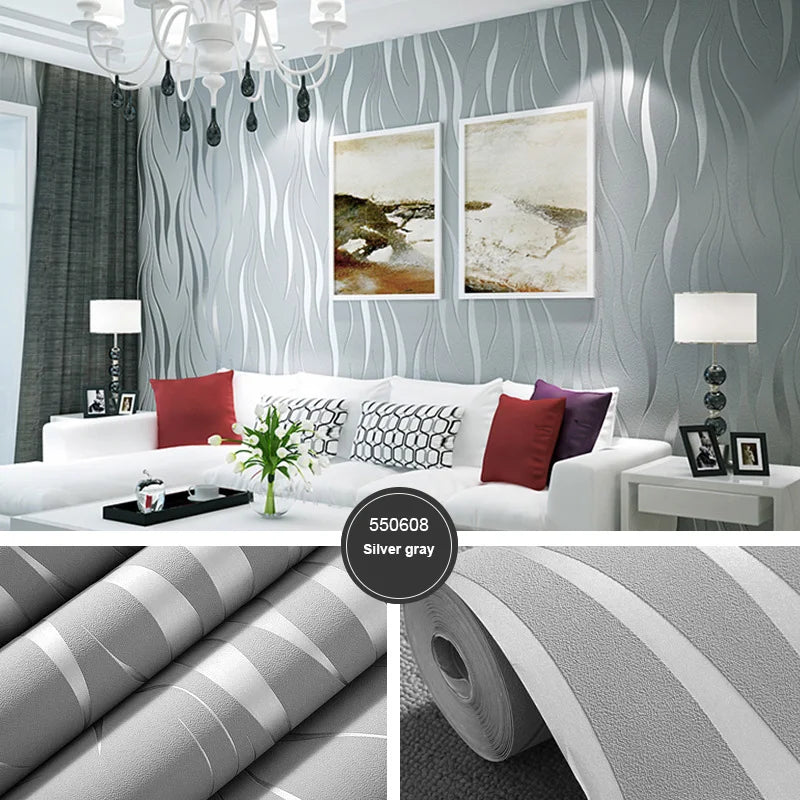 1Roll New Minimalist 3D Curved Strip Wallpaper Non Woven Fabric Living Room Bedroom Restaurants Water Wave Pattern Wallpapers