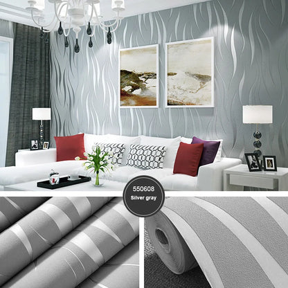 1Roll New Minimalist 3D Curved Strip Wallpaper Non Woven Fabric Living Room Bedroom Restaurants Water Wave Pattern Wallpapers