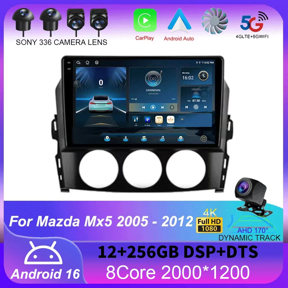 Android 16 Auto Car Radio Video Multimedia Player For Mazda Mx5 2005 - 2012 Navigation GPS Autoradio Head Unit Monitor Carplay