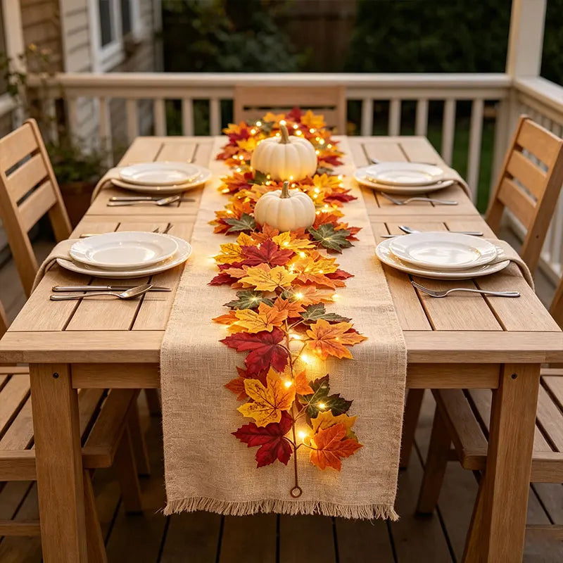 Fall Maple Leaf Garland with Lights, Artificial Autumn Leaf Vine, Thanksgiving Halloween Hanging Garland for Home Wedding Party