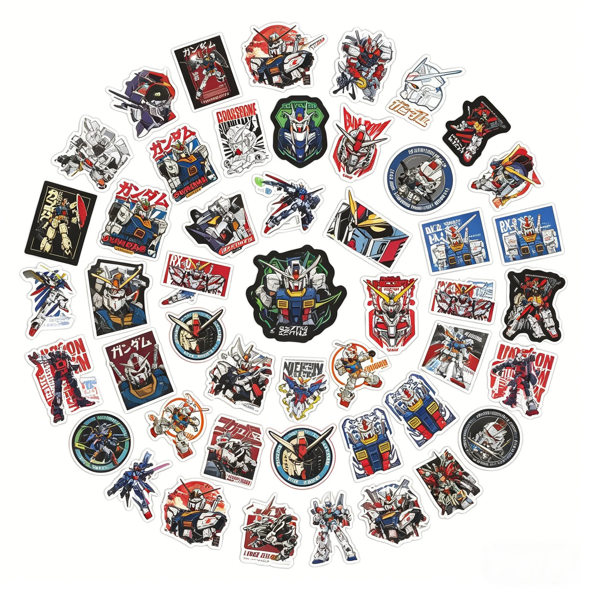 50 Gundam Anime Stickers, Suitable for Laptops, Suitcases, Skateboards, Phone Cases, DIY Graffiti Stickers