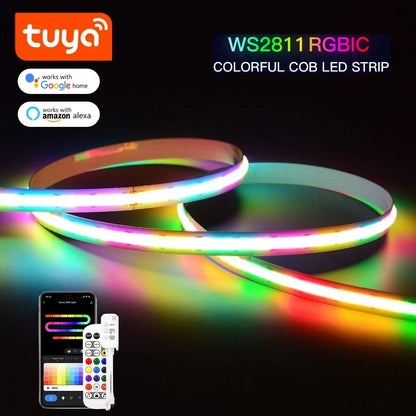 Smart TUYA WS2811 RGB IC Dreamcolor COB LED Strip Light Segment LED Control Music Mode Voice Control Support Alexa Google Home