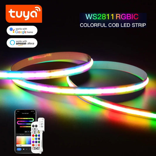 Smart TUYA WS2811 RGB IC Dreamcolor COB LED Strip Light Segment LED Control Music Mode Voice Control Support Alexa Google Home