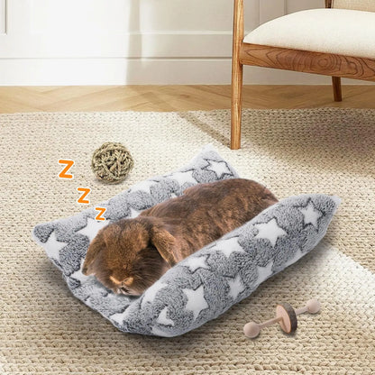 Rabbit Bed - Thick and Soft Concave-Shaped Rabbit Bed, Pillow-Style Soft Cushion, with Recliner-Style Pillow, Suitable for Indoor Rabbits in Cages, Gift for Sleeping, Gray Star Pattern