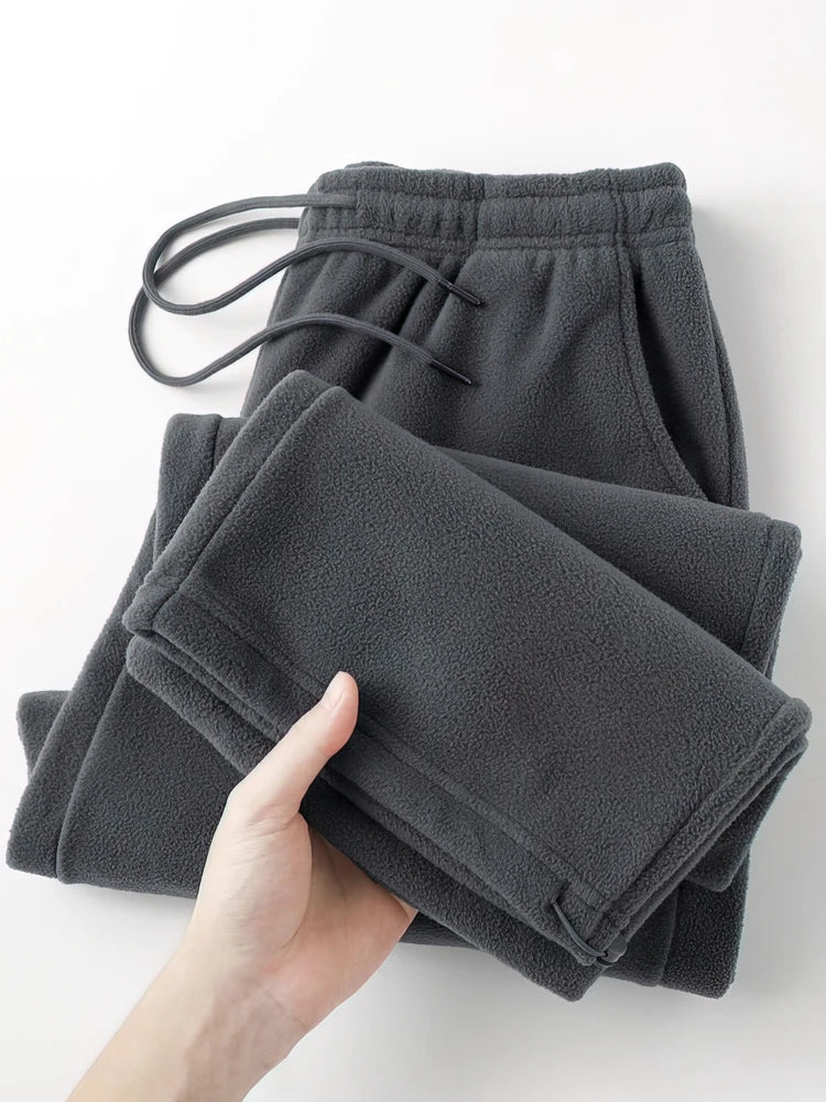 Vintage Thick Winter Casual Fleece Pants Men Wide leg Baggy Warm Sweatpants Male Drawing Jogger Pants Falls Trousers