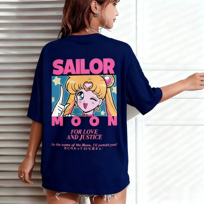 Oversized Casual Sailor Moon Women T-shirt Anime Print Short Sleeve Graphic Tee Kawaii Summer Fashion Y2k Clothes