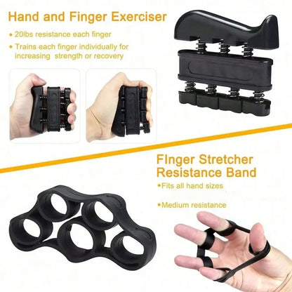 Adjustable Counting Hand Gripper 5-Piece Set: Forearm Trainer, Finger Stretch Rope, Grip Ring & Stress Ball for Strength Trainin