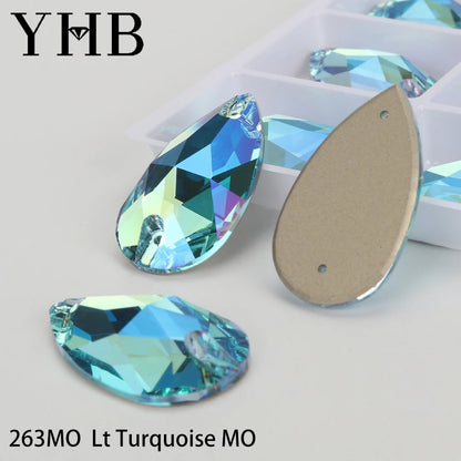 YHB Drop Moonlight Glass Lt Siam Crystal AB Sewing Stones Flatback Sew on Rhinestones For Garment Clothes Bags