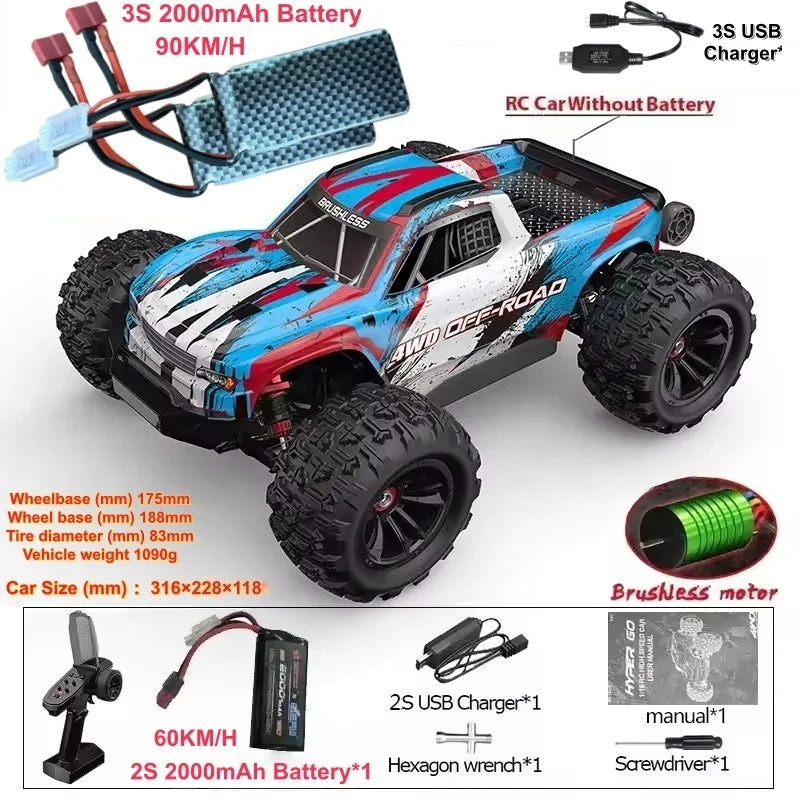 90KM/H Brushless RC Car 4WD Big Electric High Speed Off-Road Climbing Remote Control Drift Car Vehical Truck RC Racing Car Toys