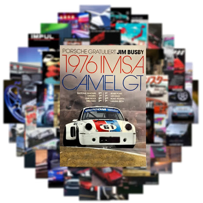 50pcs Retro JDM Car Poster Stickers Cool Retrofit Racing Cartoon Graffiti Sticker Decals for Bag Motorcycle Phone Suitcase