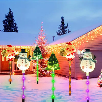 1Set of Solar Santa Claus&Christmas Tree and Elk 6 in 1 Lawn Lights Outdoor Garden Solar Lawn Lights For Lawn Yard Holiday Decor