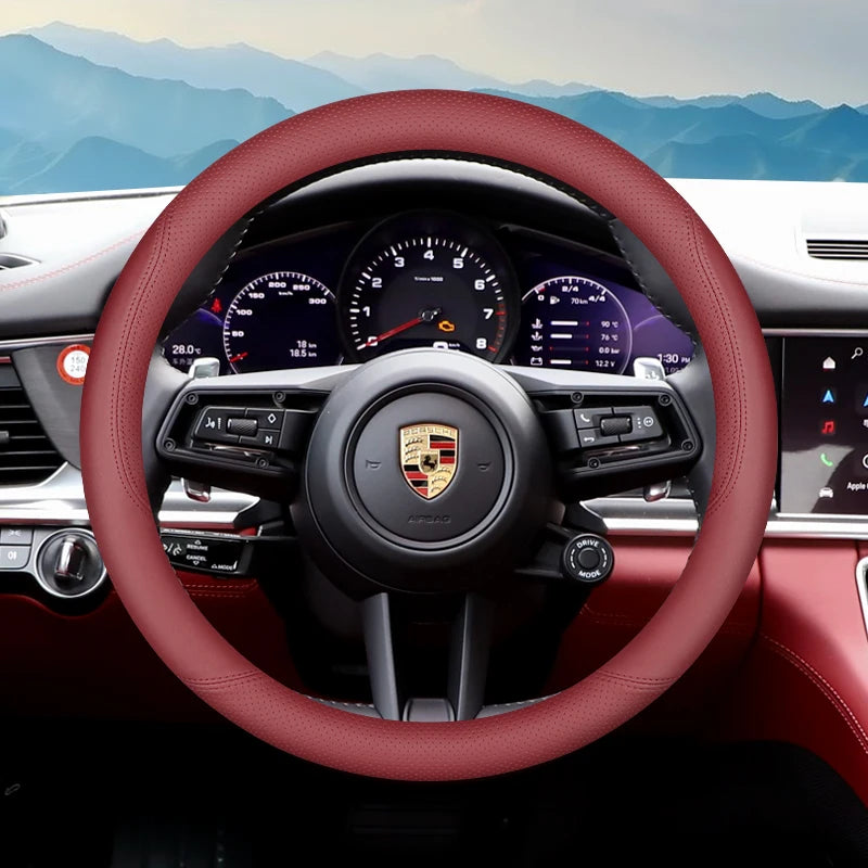 Leather Car Steering Wheel Cover for Porsche Cayenne Macan Panamera 718 2024 2025 Accessories
