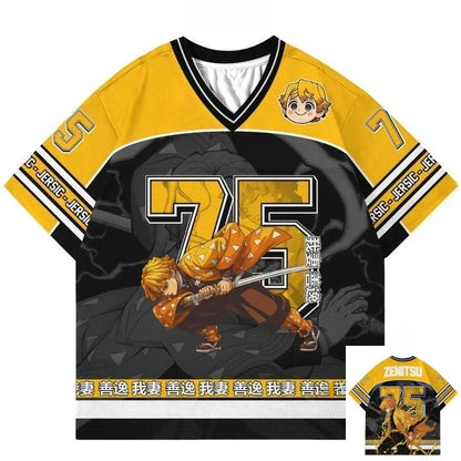 Demon Slayer Zenitsu Agatsuma Anime Series Fashion 75 Jersey Oversize Kpop Baseball Hockey Outfit T-shirt Daily Unisex Tops Tees