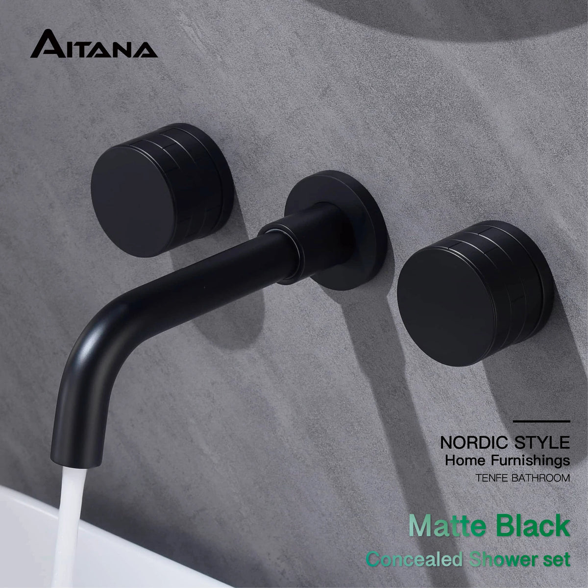 Luxury Black Bathroom Concealed Faucet Wall-Mounted Design, Double Handle, 3-Hole Cold and Hot Dual-Control Brass Basin Tap