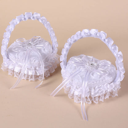 White Lace Heart Shaped Wedding Ring Box with Handle, Bridal Ring Bearer Pillow Box for Ceremony, Engagement Ring Holder Gift