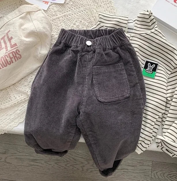 New Spring Autumn Kids Pants 2-7T Simple Style Boys and Girls Loose Corduroy Trousers Baby Clothing Children Pants Outdoor Wear