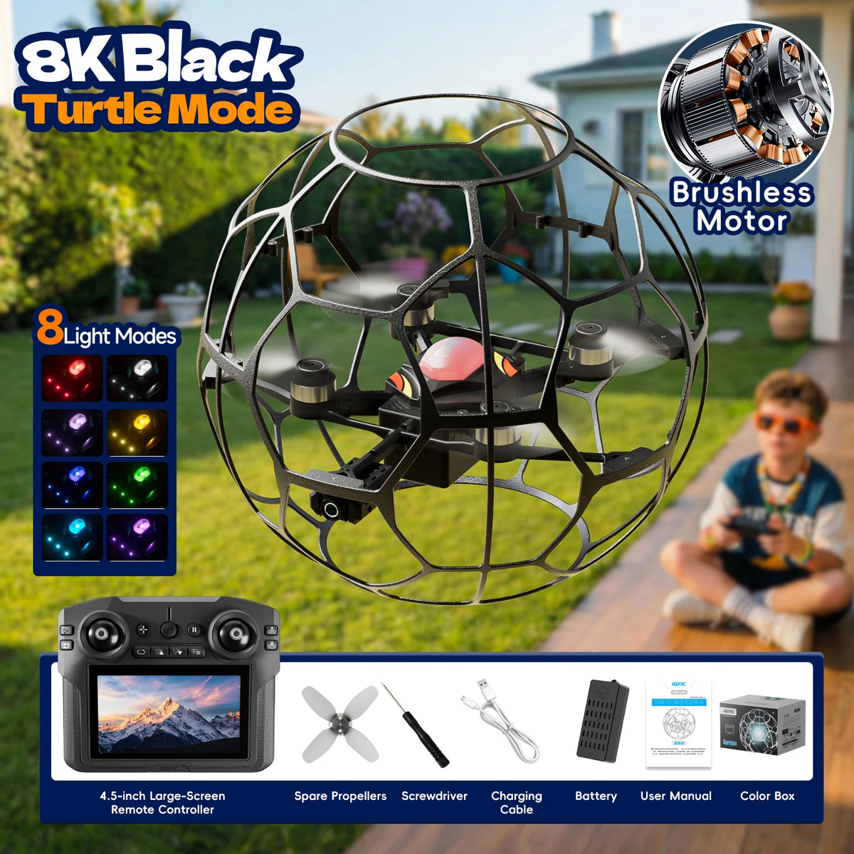 V51 Drone for Soccer Competition 3D Full Protection Brushless RC Quadcopter with HD FPV Camera RC Flying Ball Kids Gift Toys