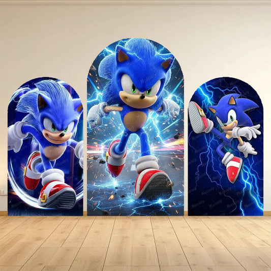 Blue Running Hedgehog Arch Theme Background Children Birthday Party Decoration Photo Portrait Backdrop Photography Studio Props