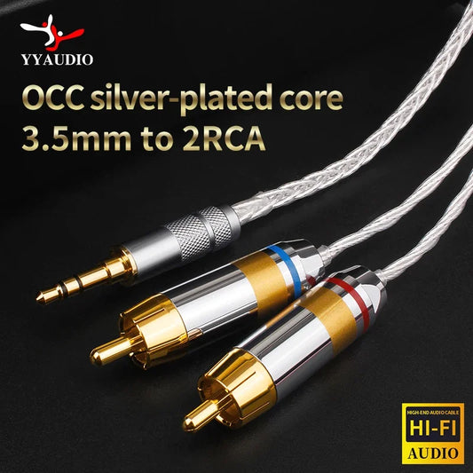 YYAUDIO Y-8 7N OCC Silver-plated 3.5mm to 2 RCA Cable Hi-end 3.5mm TRS to Dual RCA Cable Audio Cable Rca Hifi Amplifier Home DVD