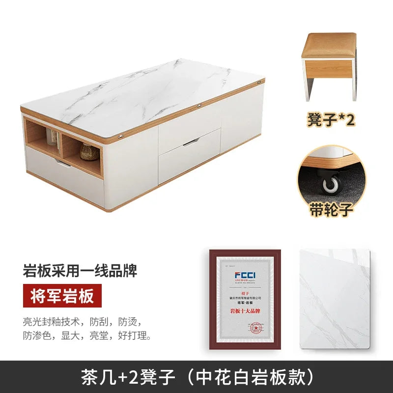 Io S Two-in-one Household With Stool Living Room Multifunctional Rock Slab Lift Coffee Table Dining Table Integrated Dual-purpo