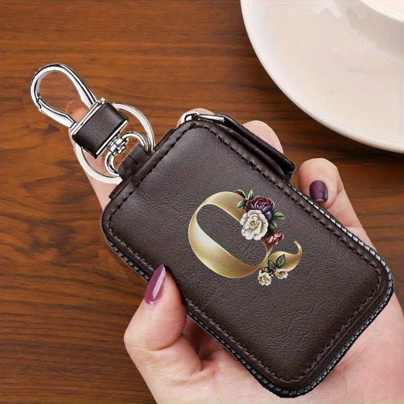 YSB-28 Vintage Alphabet CoffeeKey Pouch A-Z 26 Initial Keychain, Unisex KeyPouch, WalletHolder，Car Key Case, Men'sKey Pouch Gift