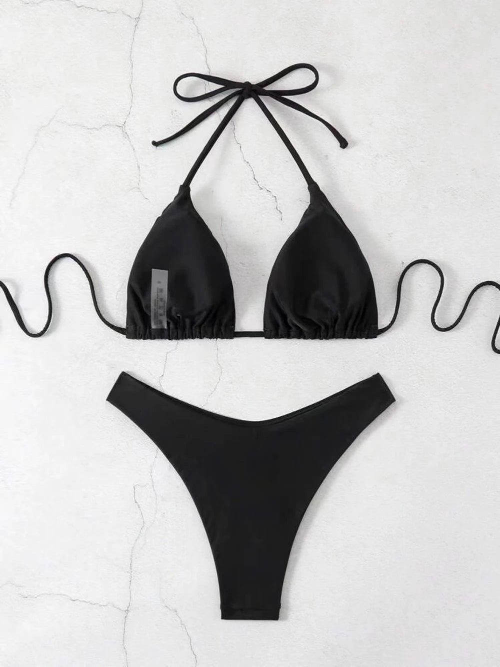 Sexy Solid Halter Lace Up Low Waist Bikini Set Women's 2 Pieces Swimsuit Triangle Thong Swimwear Bathing Suit Brazilian Biquini