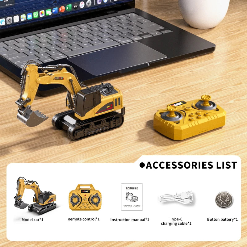 1:64 Mini Remote Control Alloy Excavator Truck Forklift with Trailer Worktop  Bluetooth 2.4GHz RC Car Child's Toy Holiday Gifts