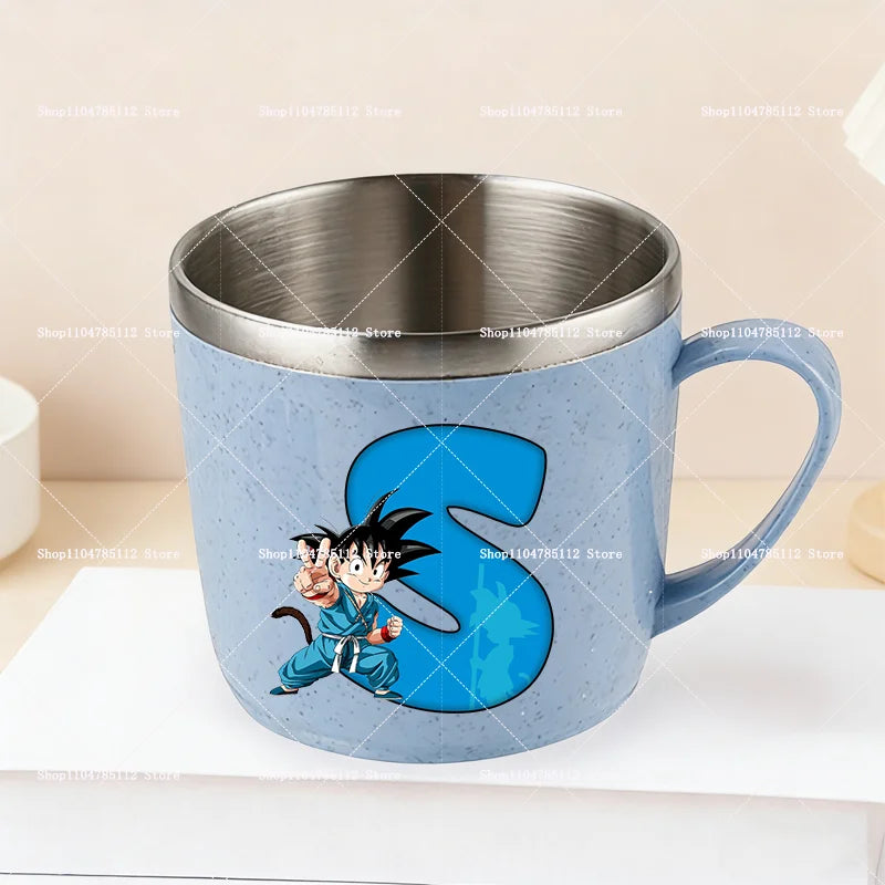 Dragons Ball 304 Stainless Steel Mouth Cup Goku Anime Kawaii Letter A-Z Coffee Milk Water Mug  Anti-scalding Camping Cups Gift