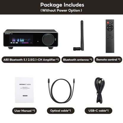 AIYIMA A80 Upgraded TPA3255 DAC Bluetooth PFFB Stereo Power Amplifier 300Wx2 Class D HiRes Digital Amp RCA TRS OPT COA USB Input
