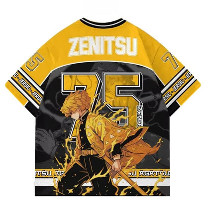 Demon Slayer Zenitsu Agatsuma Anime Series Fashion 75 Jersey Oversize Kpop Baseball Hockey Outfit T-shirt Daily Unisex Tops Tees