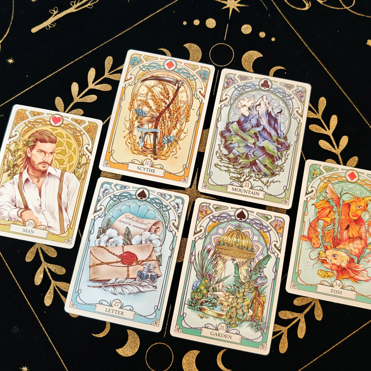 Romantic Lenormand Oracle Cards 37 Pcs Deck 10.2x7.2cm English Vision Art Nouveau Floral Motifs for Party Board Playing Games