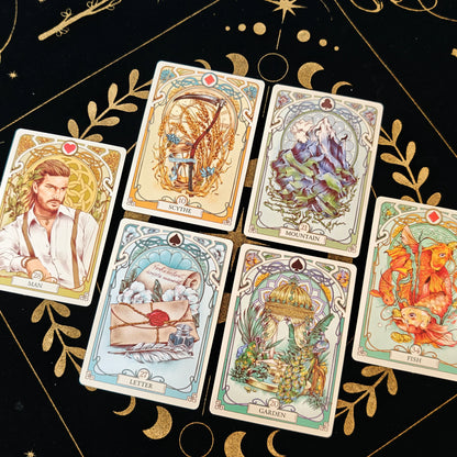 Romantic Lenormand Oracle Cards 37 Pcs Deck 10.2x7.2cm English Vision Art Nouveau Floral Motifs for Party Board Playing Games