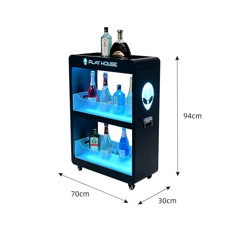Mobile Stainless Steel LED Champagne Wine Rack Bar Lighting Import Liquor Display Cabinet Pub Liquor Display Cabinet