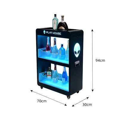 Mobile Stainless Steel LED Champagne Wine Rack Bar Lighting Import Liquor Display Cabinet Pub Liquor Display Cabinet