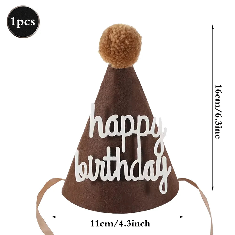 Cute Bear Kids 1st Birthday Hat Thick Non-woven Cute Bear Felt Birthday Banner Ball String Baby Shower Party Decoration Supplies