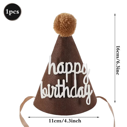 Cute Bear Kids 1st Birthday Hat Thick Non-woven Cute Bear Felt Birthday Banner Ball String Baby Shower Party Decoration Supplies