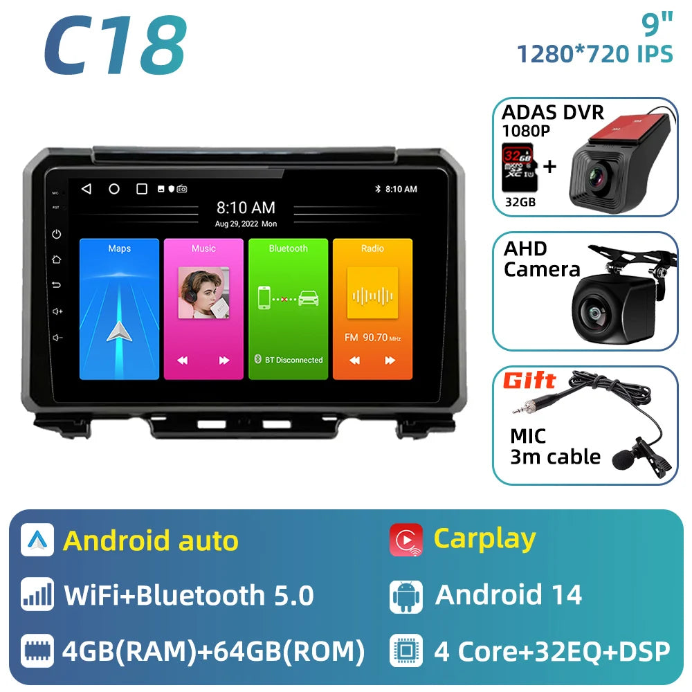 Carplay auto For Suzuki Jimny JB64 JB74 2018 - 2024 Android Car Radio Car Multimedia Player GPS Navigation Stereo Touch 2 Din 4G