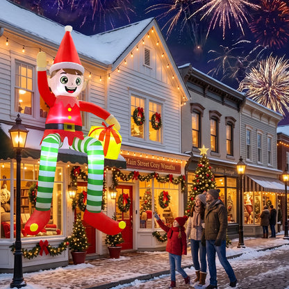 10FT Inflatable Christmas Decorations Red Sitting Elf Outdoor Yard Decorations Christmas Festival Inflatable Ornaments