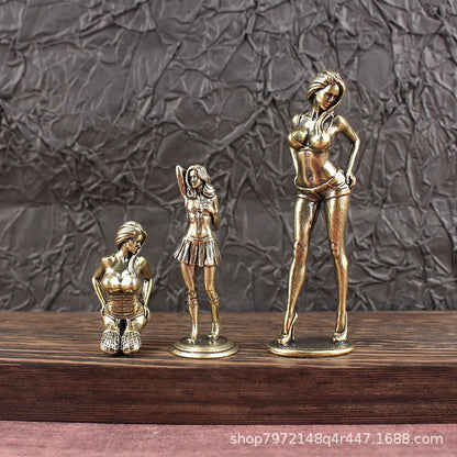 Brass Bikini Girl Sculpture Retro Figurine Art Deco Desktop Ornament Unique Office Desk Decor Collectible Gift For Adult