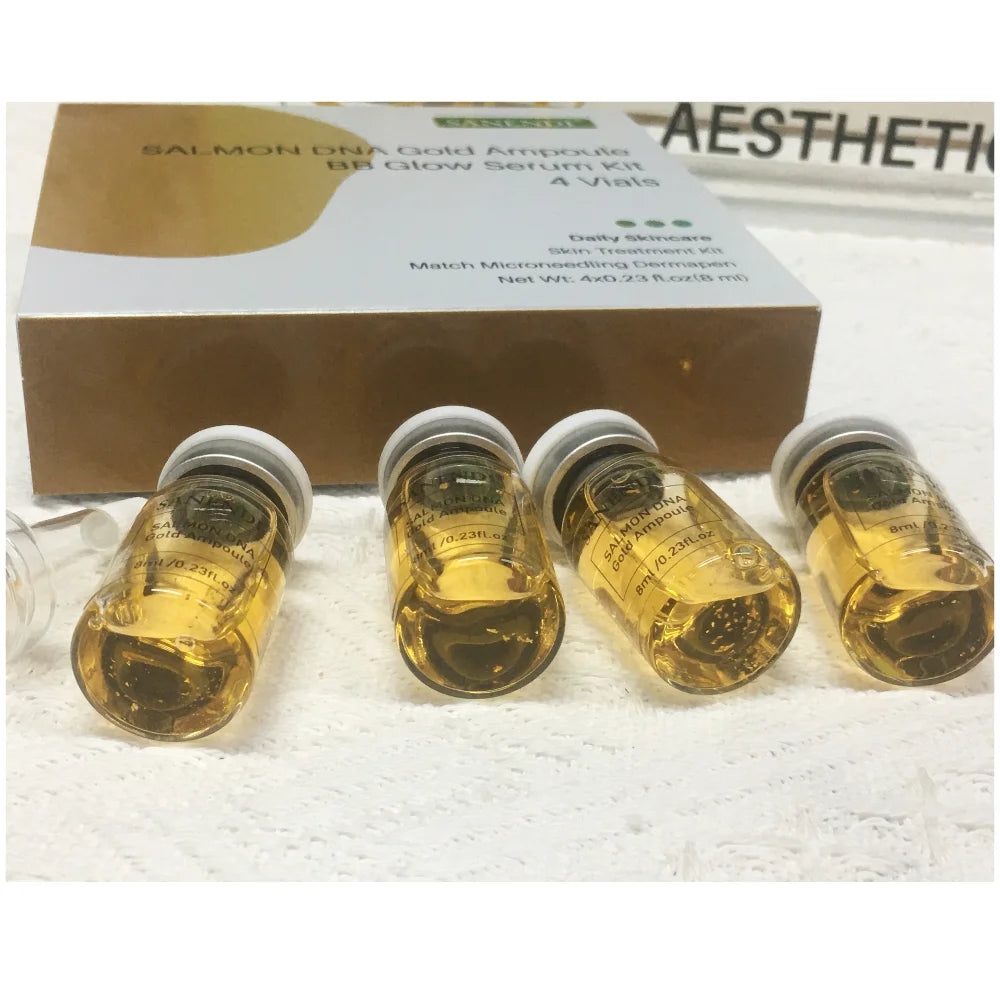 4PCS Salmon DNA Gold BB Glow Kit Dr.Pen Gold Stem Cell Ampoule Foundation Starter AQUA Peptide Face Skin Care Essence 8ml