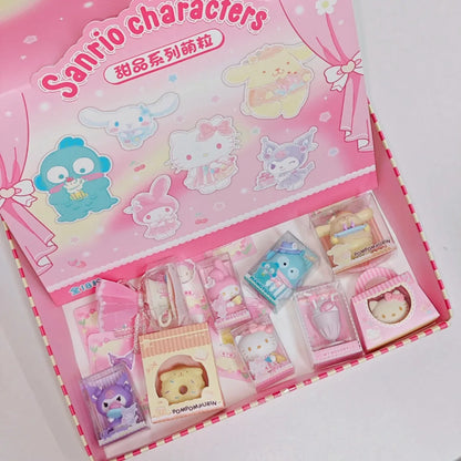 Sanrio Characters Kawaii Mini Figures Dessert Cake Puff Cookie Blind Box Toys Collection Desk Ornaments Birthday Gifts