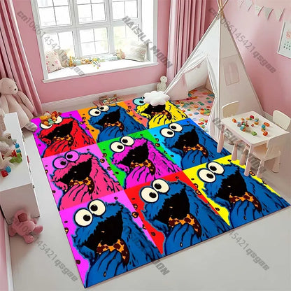 15 Sizes S-Sesame S-Street Theme Carpet Rug for Living Rooms Bedroom Entrance Door Decor Mat, Kids' Play Non-slip Mat Great Gift