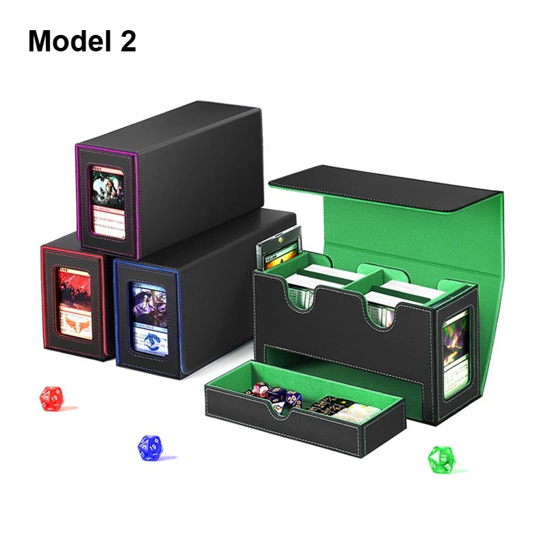 3in1 Deck Box Sports Card Storage Box Fits 200+ Single Sleeved Card Deck Case for MTG TCG CCG Cards with 4 Dividers 2 Toploaders