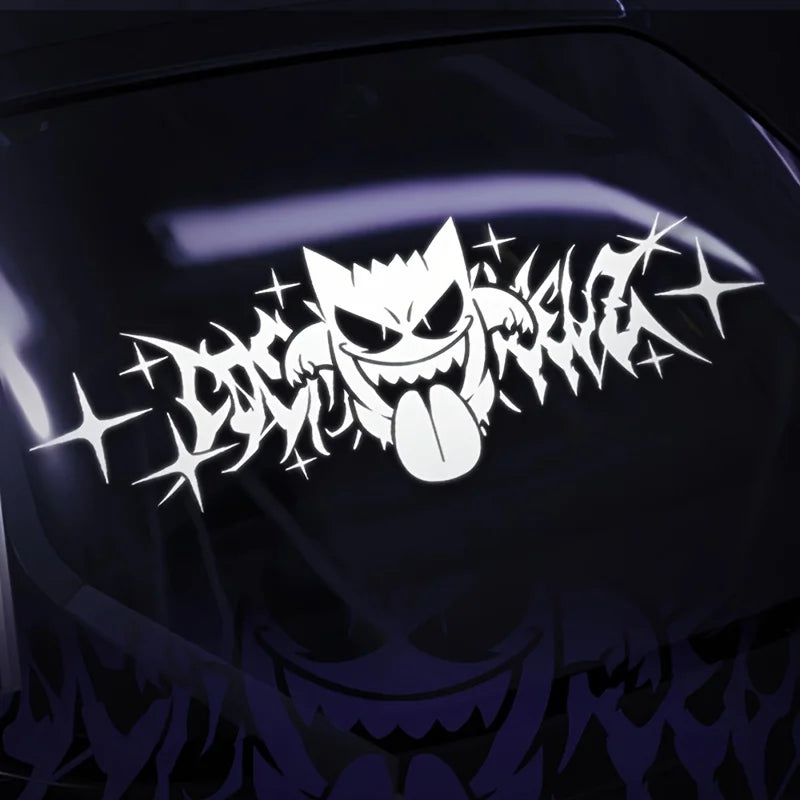 Anime Vinyl Car Decal - Fade-Resistant Sticker for Glass & Metal Surfaces - Black & White Cartoon Design with Stars & Sparkles