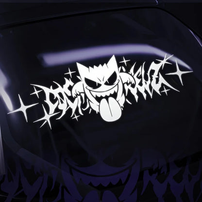 Anime Vinyl Car Decal - Fade-Resistant Sticker for Glass & Metal Surfaces - Black & White Cartoon Design with Stars & Sparkles
