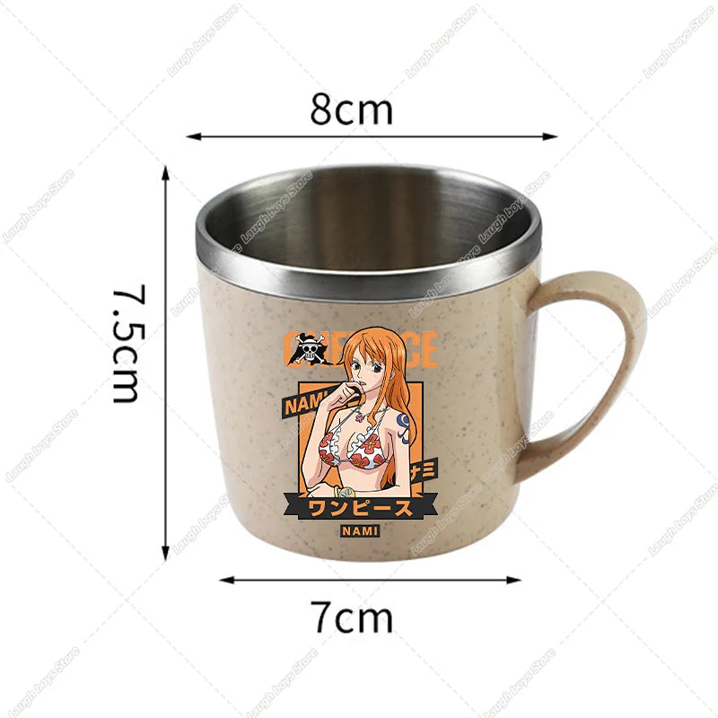One Piece Water Cup Cartoon Anime Print Stainless Steel Drinking Glass Luffy Double Layered Heat-resistant Coffee and Milk Mug